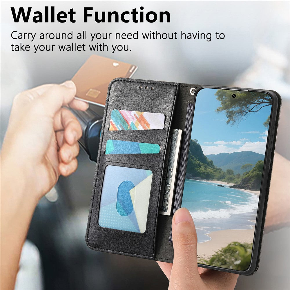 For Xiaomi Poco M8 Pro 5G / Redmi Note 15 Pro+ 5G (Global) Case Wallet Tri-Color Stitching Leather Phone Cover with Elastic Wristband - Black