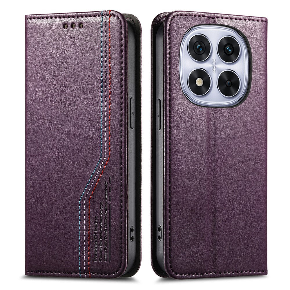 For Xiaomi Poco M8 Pro 5G / Redmi Note 15 Pro+ 5G (Global) Case Wallet Tri-Color Stitching Leather Phone Cover with Elastic Wristband - Purple