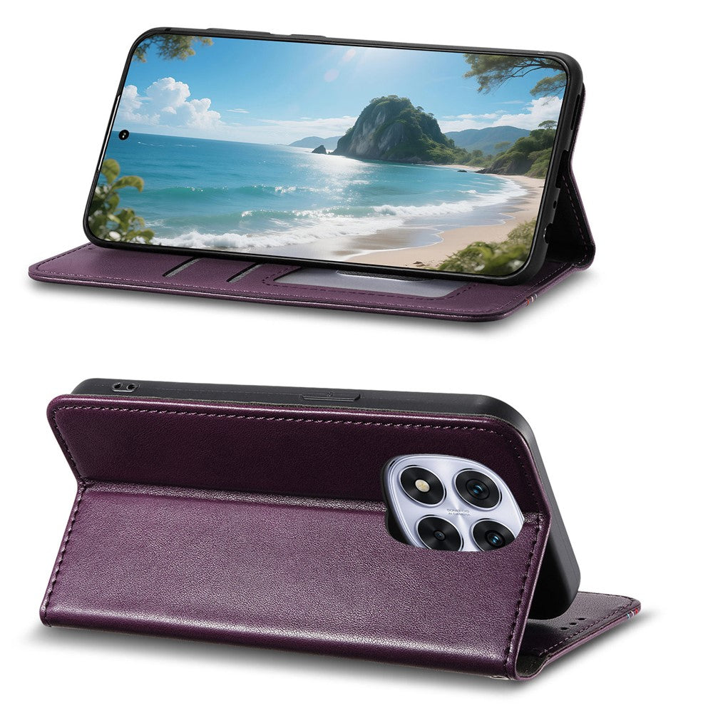 For Xiaomi Poco M8 Pro 5G / Redmi Note 15 Pro+ 5G (Global) Case Wallet Tri-Color Stitching Leather Phone Cover with Elastic Wristband - Purple