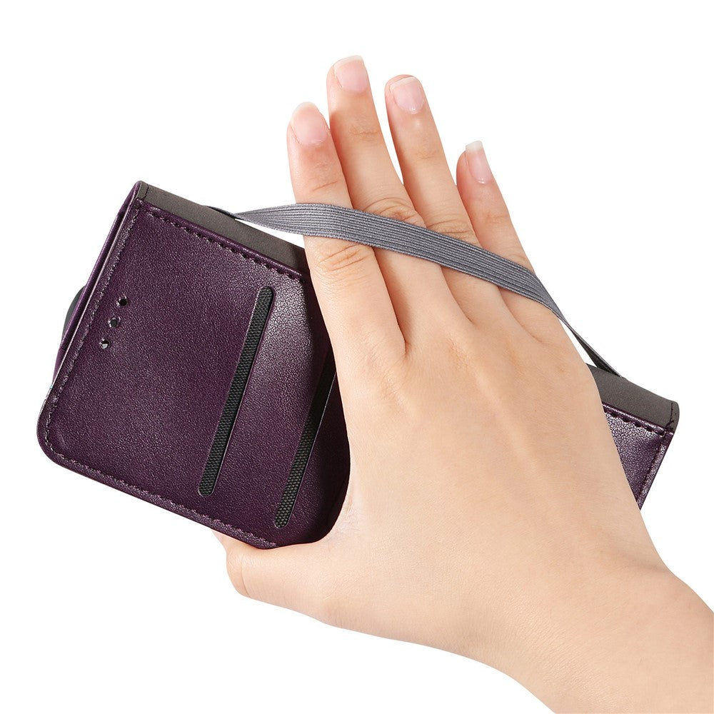 For Xiaomi Poco M8 Pro 5G / Redmi Note 15 Pro+ 5G (Global) Case Wallet Tri-Color Stitching Leather Phone Cover with Elastic Wristband - Purple