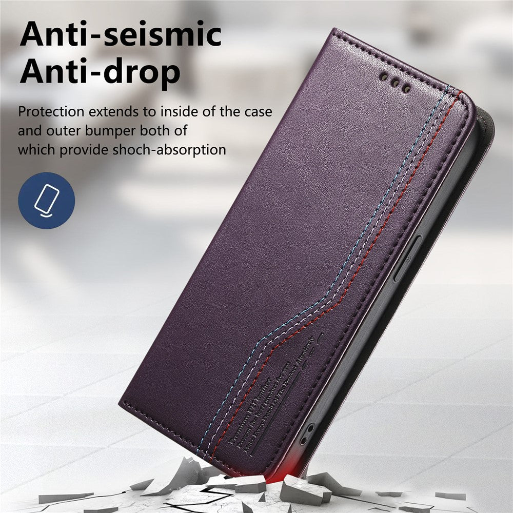 For Xiaomi Poco M8 Pro 5G / Redmi Note 15 Pro+ 5G (Global) Case Wallet Tri-Color Stitching Leather Phone Cover with Elastic Wristband - Purple