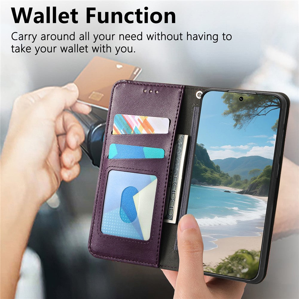 For Xiaomi Poco M8 Pro 5G / Redmi Note 15 Pro+ 5G (Global) Case Wallet Tri-Color Stitching Leather Phone Cover with Elastic Wristband - Purple