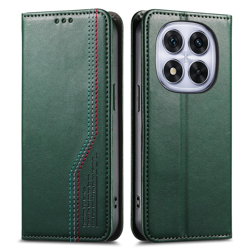 For Xiaomi Poco M8 Pro 5G / Redmi Note 15 Pro+ 5G (Global) Case Wallet Tri-Color Stitching Leather Phone Cover with Elastic Wristband - Green