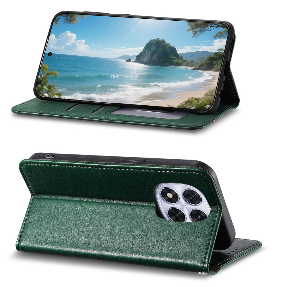 For Xiaomi Poco M8 Pro 5G / Redmi Note 15 Pro+ 5G (Global) Case Wallet Tri-Color Stitching Leather Phone Cover with Elastic Wristband - Green