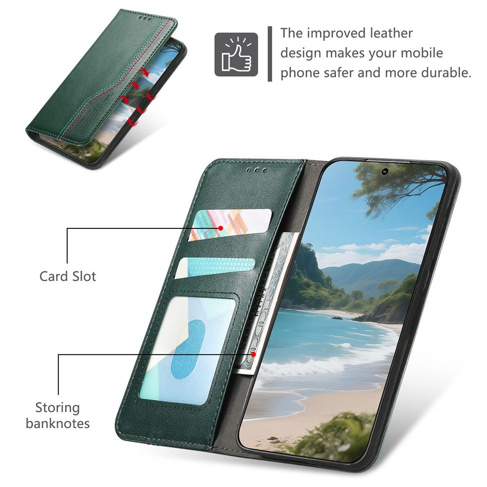 For Xiaomi Poco M8 Pro 5G / Redmi Note 15 Pro+ 5G (Global) Case Wallet Tri-Color Stitching Leather Phone Cover with Elastic Wristband - Green