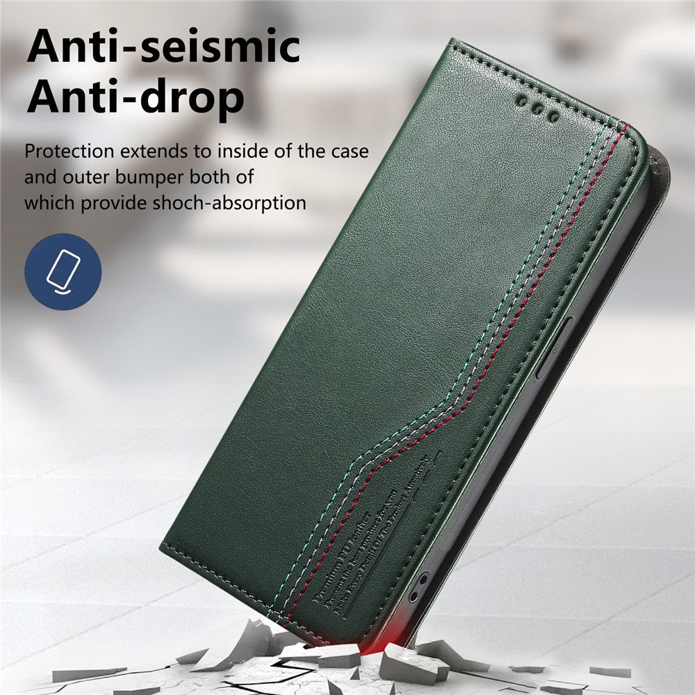 For Xiaomi Poco M8 Pro 5G / Redmi Note 15 Pro+ 5G (Global) Case Wallet Tri-Color Stitching Leather Phone Cover with Elastic Wristband - Green