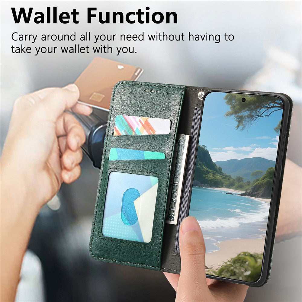 For Xiaomi Poco M8 Pro 5G / Redmi Note 15 Pro+ 5G (Global) Case Wallet Tri-Color Stitching Leather Phone Cover with Elastic Wristband - Green