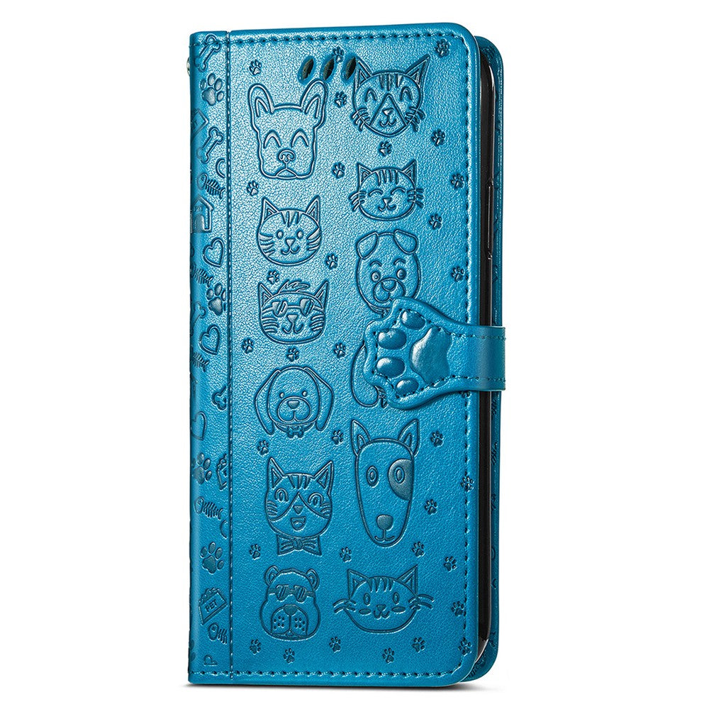 For Xiaomi Poco M8 Pro 5G / Redmi Note 15 Pro+ 5G (Global) Case Flip Wallet Leather Phone Cover with Cute Cat Dog Pattern - Blue