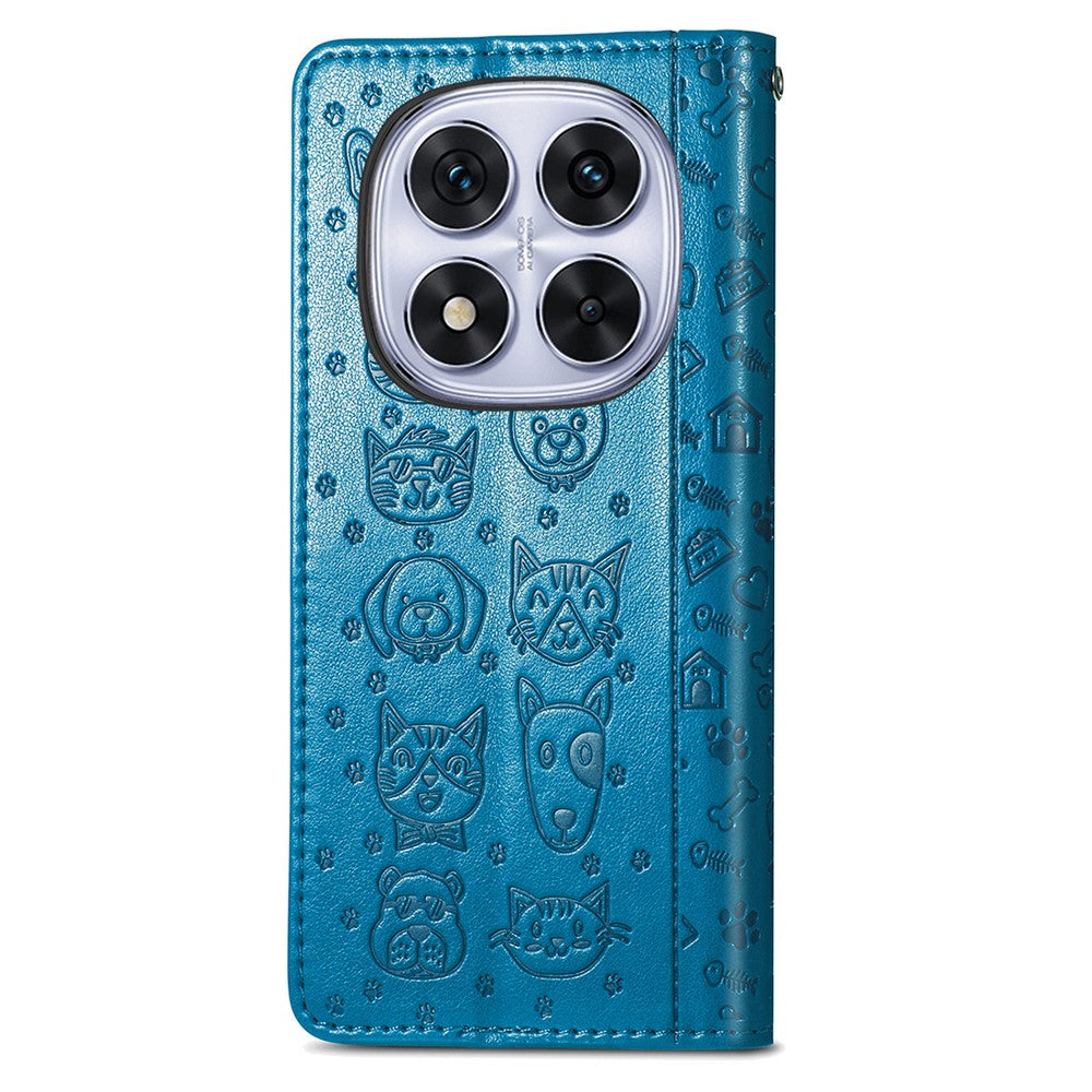 For Xiaomi Poco M8 Pro 5G / Redmi Note 15 Pro+ 5G (Global) Case Flip Wallet Leather Phone Cover with Cute Cat Dog Pattern - Blue