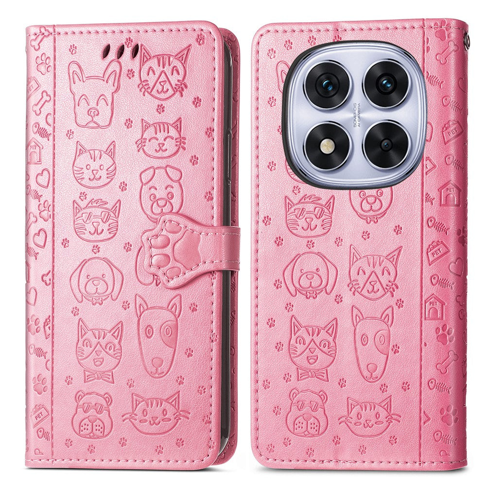 For Xiaomi Poco M8 Pro 5G / Redmi Note 15 Pro+ 5G (Global) Case Flip Wallet Leather Phone Cover with Cute Cat Dog Pattern - Pink