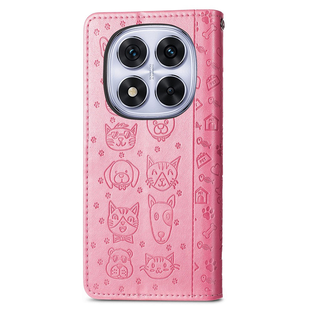 For Xiaomi Poco M8 Pro 5G / Redmi Note 15 Pro+ 5G (Global) Case Flip Wallet Leather Phone Cover with Cute Cat Dog Pattern - Pink