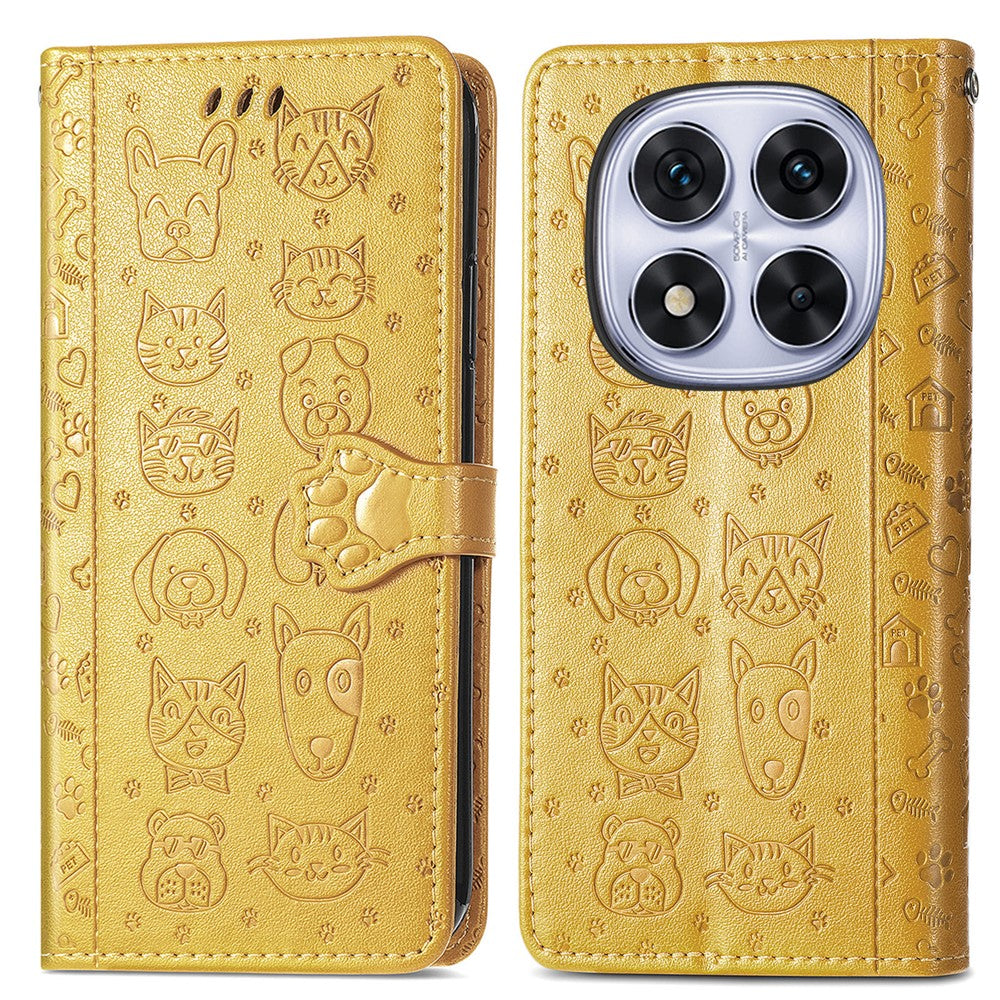 For Xiaomi Poco M8 Pro 5G / Redmi Note 15 Pro+ 5G (Global) Case Flip Wallet Leather Phone Cover with Cute Cat Dog Pattern - Yellow