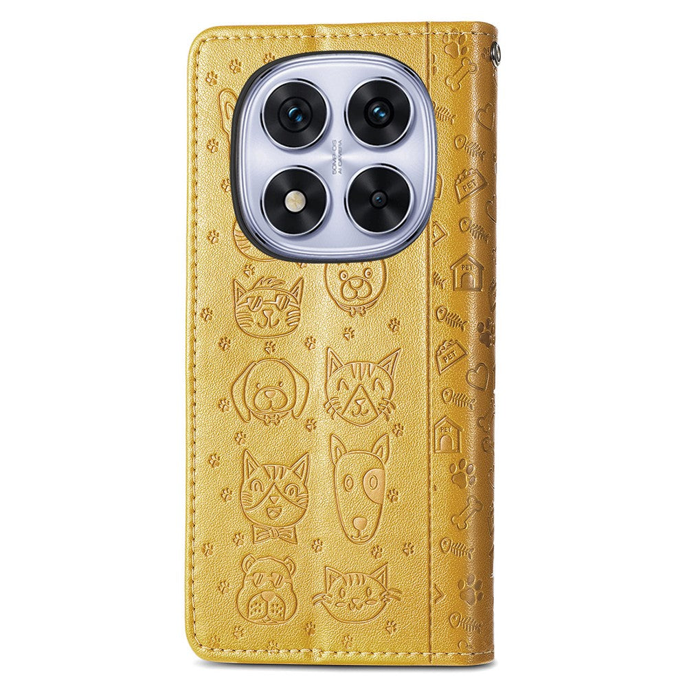 For Xiaomi Poco M8 Pro 5G / Redmi Note 15 Pro+ 5G (Global) Case Flip Wallet Leather Phone Cover with Cute Cat Dog Pattern - Yellow