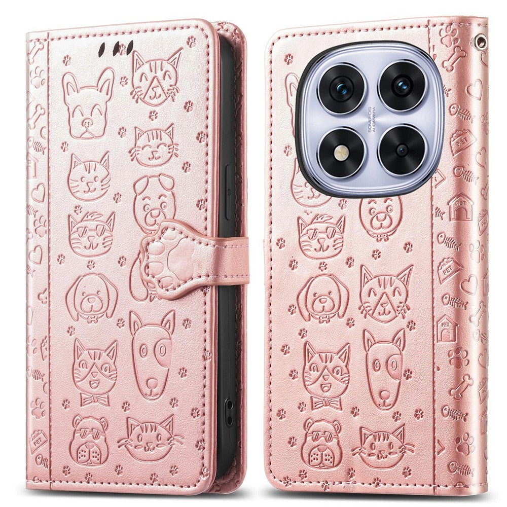 For Xiaomi Poco M8 Pro 5G / Redmi Note 15 Pro+ 5G (Global) Case Flip Wallet Leather Phone Cover with Cute Cat Dog Pattern - Rose Gold