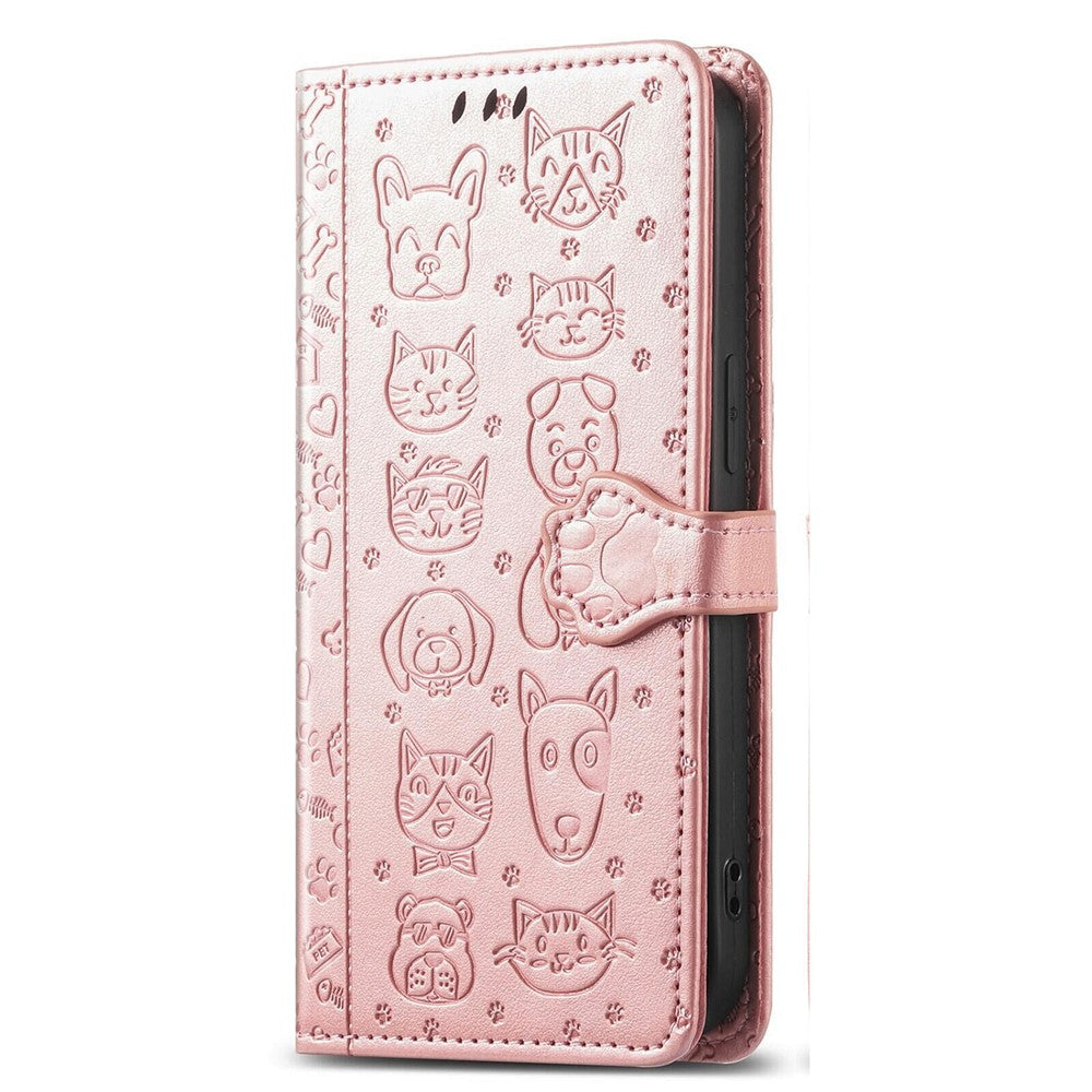 For Xiaomi Poco M8 Pro 5G / Redmi Note 15 Pro+ 5G (Global) Case Flip Wallet Leather Phone Cover with Cute Cat Dog Pattern - Rose Gold