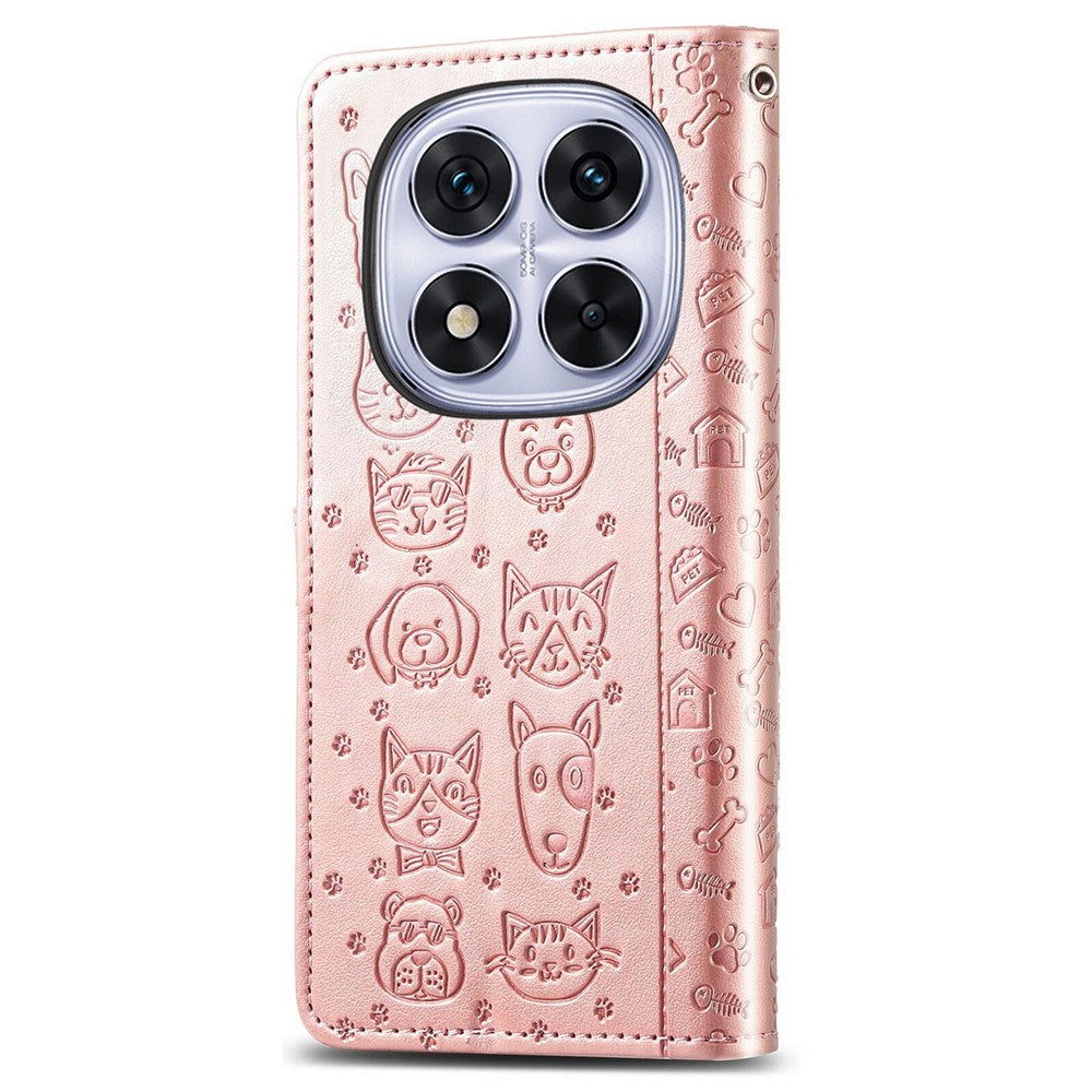 For Xiaomi Poco M8 Pro 5G / Redmi Note 15 Pro+ 5G (Global) Case Flip Wallet Leather Phone Cover with Cute Cat Dog Pattern - Rose Gold