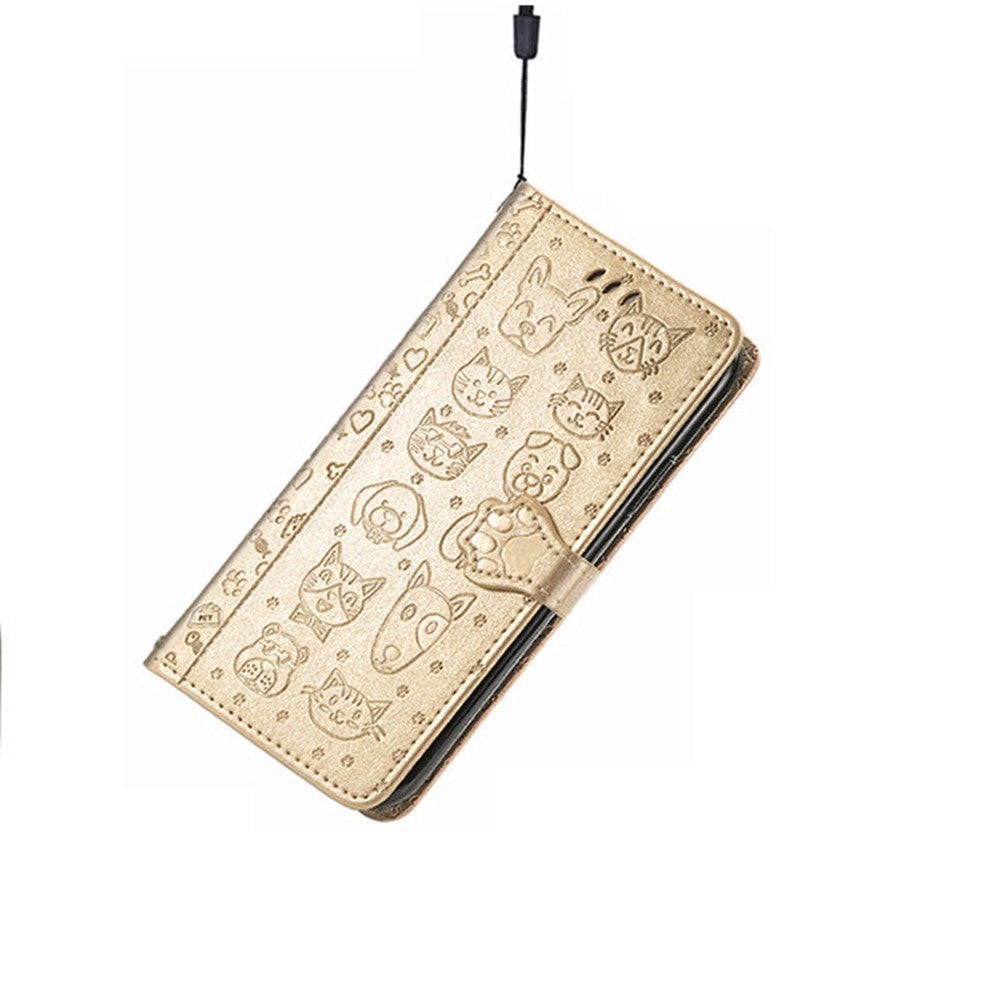 For Xiaomi Poco M8 Pro 5G / Redmi Note 15 Pro+ 5G (Global) Case Flip Wallet Leather Phone Cover with Cute Cat Dog Pattern - Gold