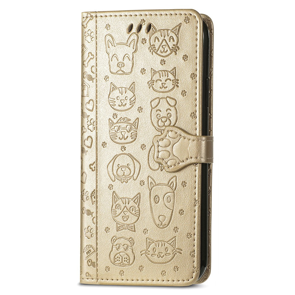 For Xiaomi Poco M8 Pro 5G / Redmi Note 15 Pro+ 5G (Global) Case Flip Wallet Leather Phone Cover with Cute Cat Dog Pattern - Gold