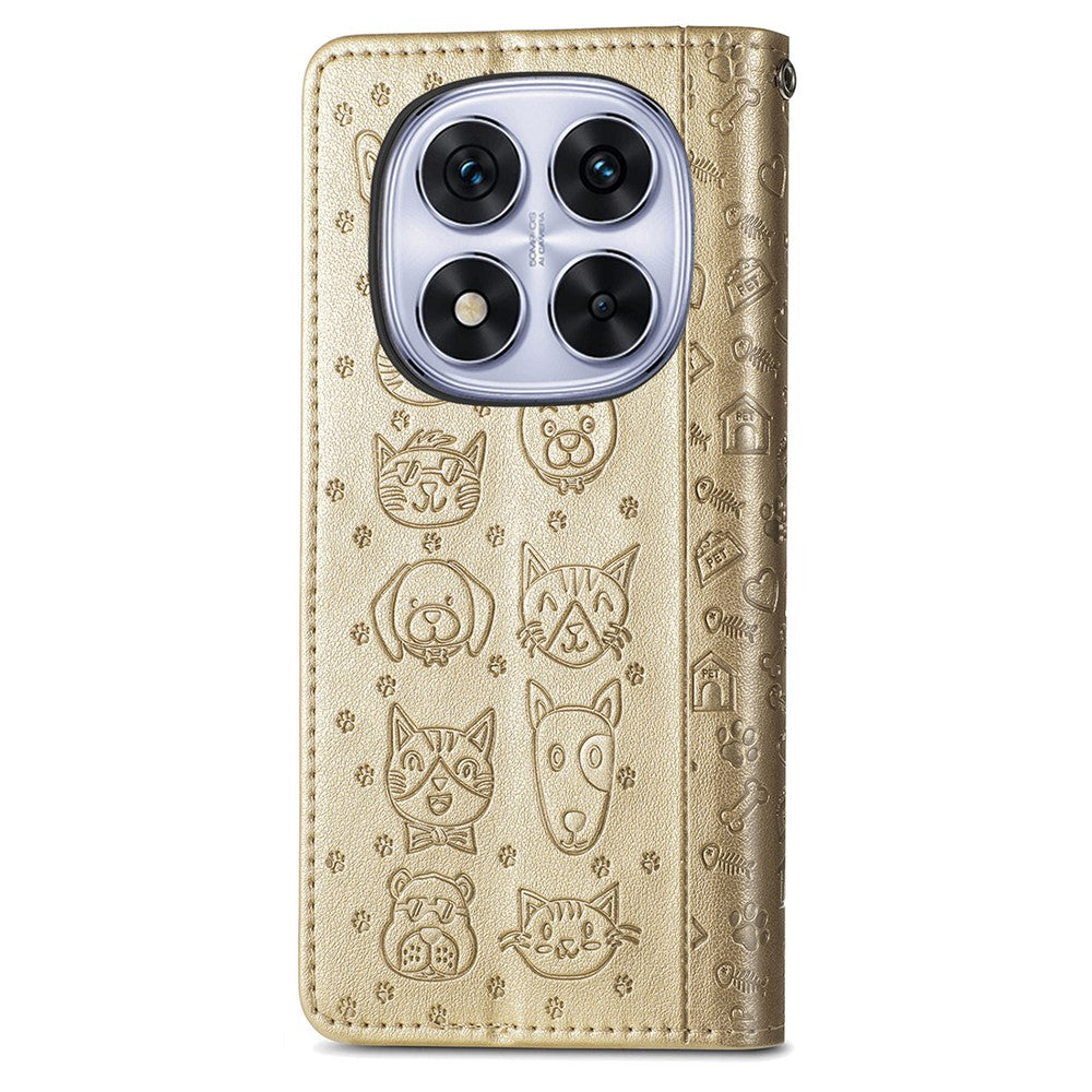 For Xiaomi Poco M8 Pro 5G / Redmi Note 15 Pro+ 5G (Global) Case Flip Wallet Leather Phone Cover with Cute Cat Dog Pattern - Gold