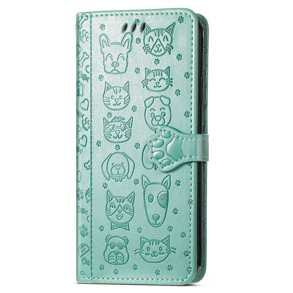 For Xiaomi Poco M8 Pro 5G / Redmi Note 15 Pro+ 5G (Global) Case Flip Wallet Leather Phone Cover with Cute Cat Dog Pattern - Green
