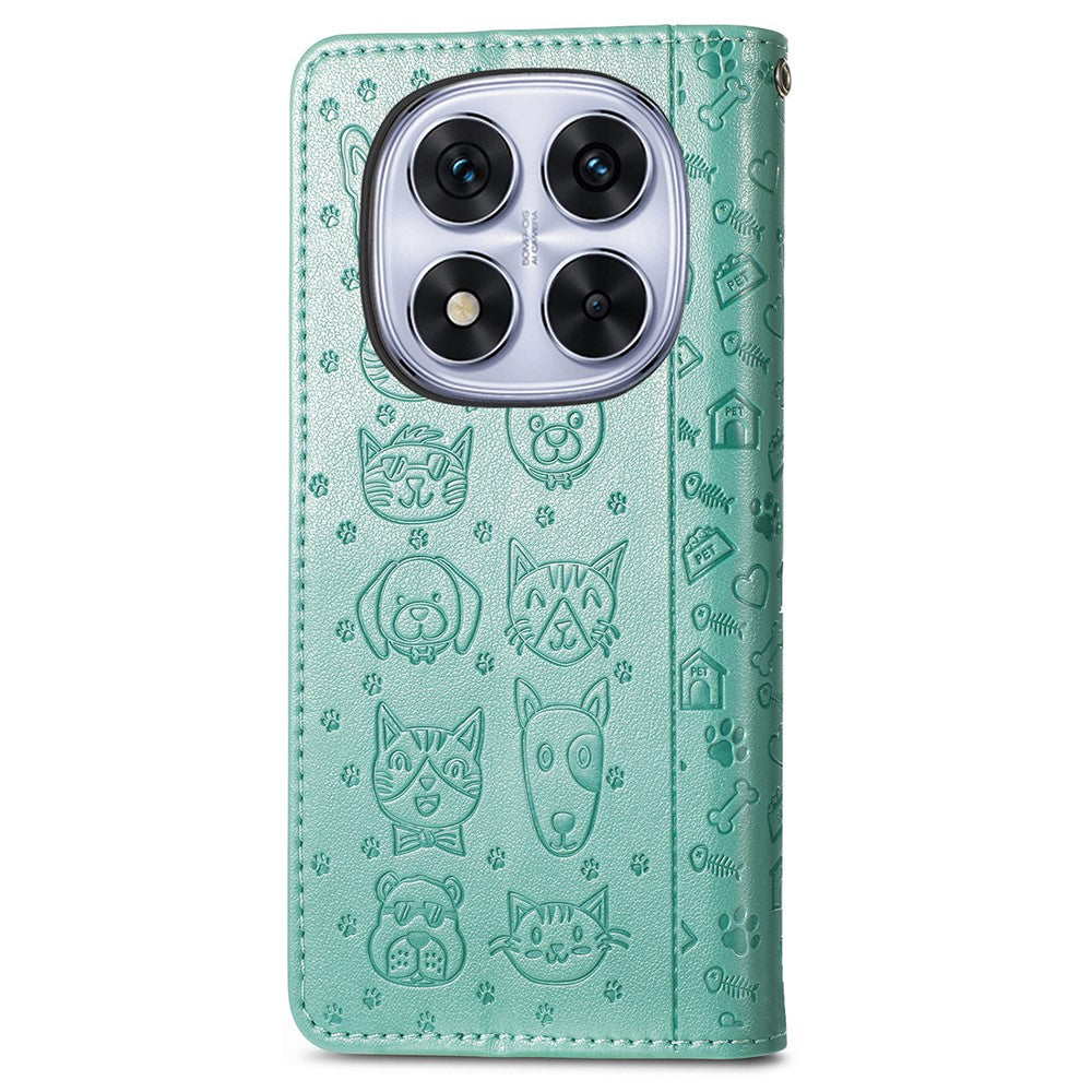 For Xiaomi Poco M8 Pro 5G / Redmi Note 15 Pro+ 5G (Global) Case Flip Wallet Leather Phone Cover with Cute Cat Dog Pattern - Green
