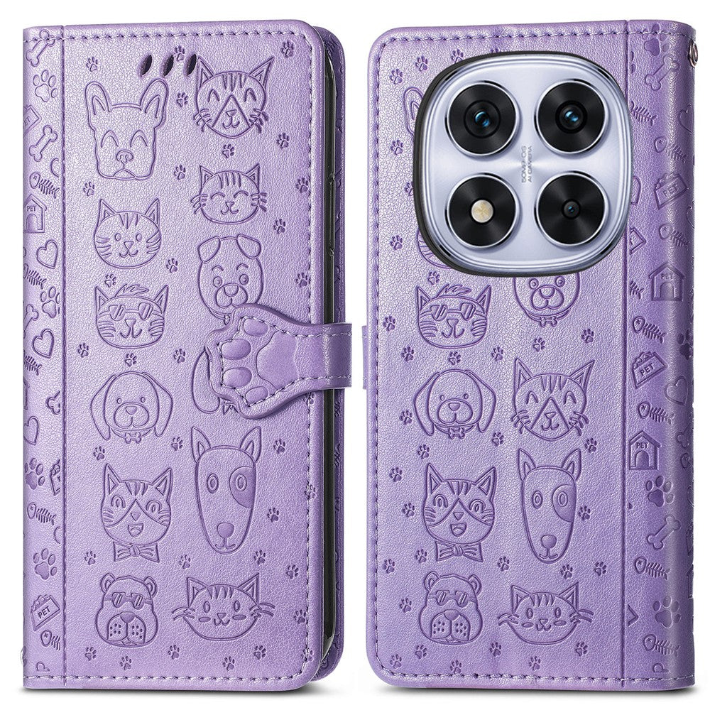 For Xiaomi Poco M8 Pro 5G / Redmi Note 15 Pro+ 5G (Global) Case Flip Wallet Leather Phone Cover with Cute Cat Dog Pattern - Light Purple