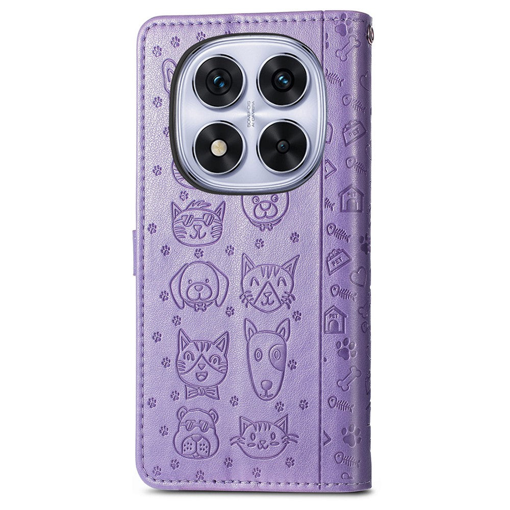 For Xiaomi Poco M8 Pro 5G / Redmi Note 15 Pro+ 5G (Global) Case Flip Wallet Leather Phone Cover with Cute Cat Dog Pattern - Light Purple