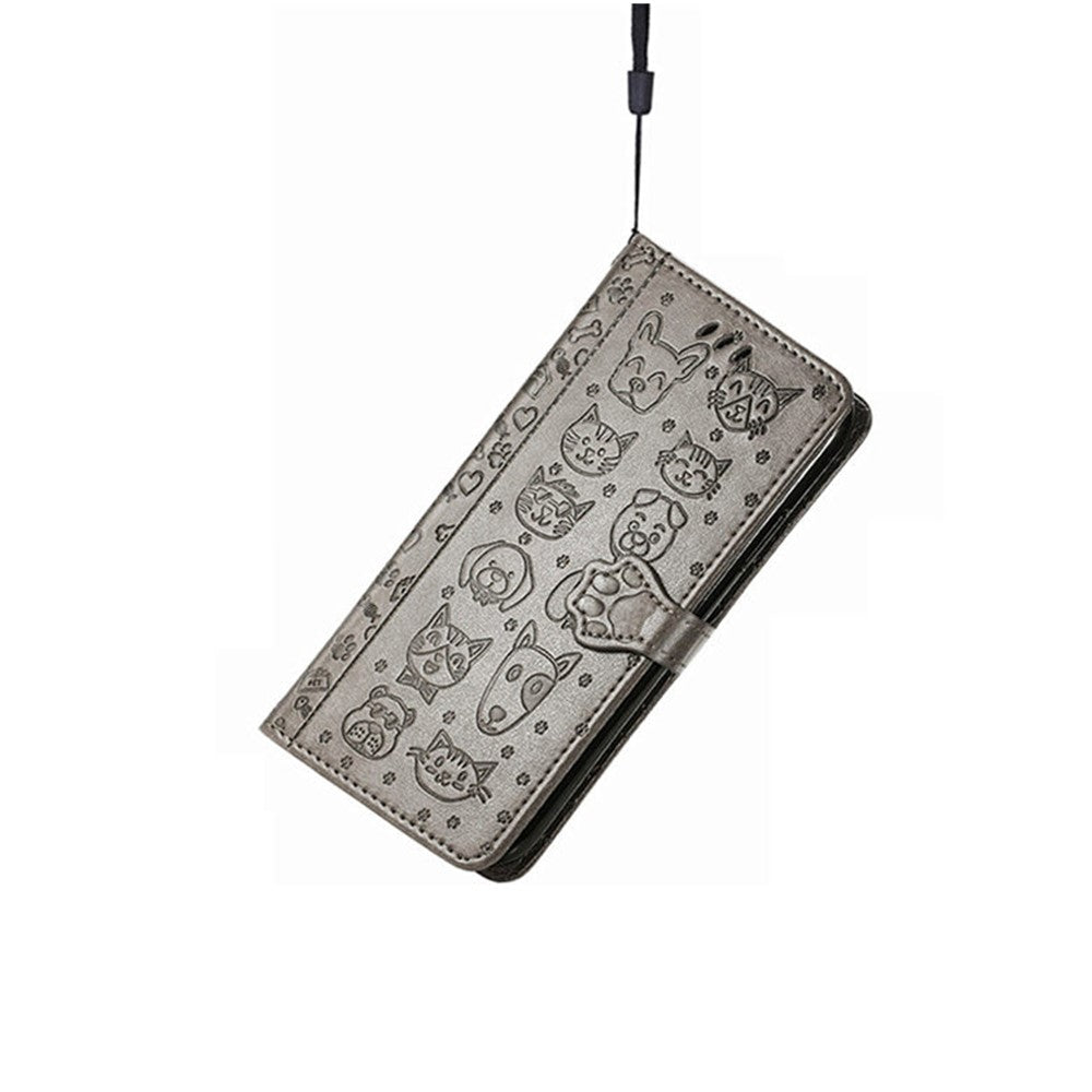 For Xiaomi Poco M8 Pro 5G / Redmi Note 15 Pro+ 5G (Global) Case Flip Wallet Leather Phone Cover with Cute Cat Dog Pattern - Grey