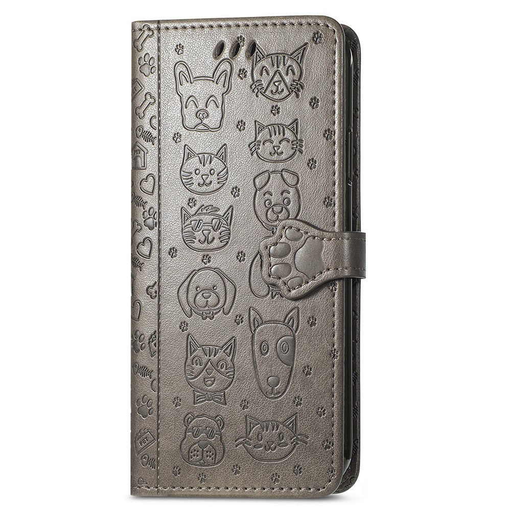 For Xiaomi Poco M8 Pro 5G / Redmi Note 15 Pro+ 5G (Global) Case Flip Wallet Leather Phone Cover with Cute Cat Dog Pattern - Grey
