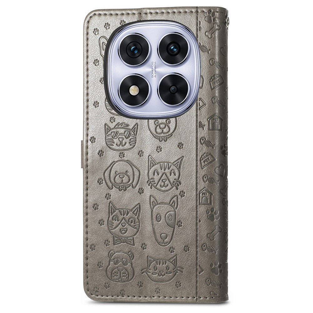 For Xiaomi Poco M8 Pro 5G / Redmi Note 15 Pro+ 5G (Global) Case Flip Wallet Leather Phone Cover with Cute Cat Dog Pattern - Grey