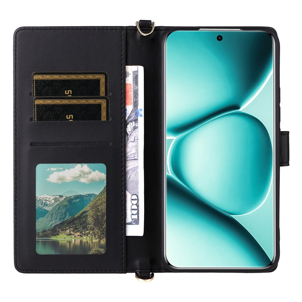 For Xiaomi Redmi Note 15 Pro 5G (Global) Case with Shoulder / Wrist Strap Leather Phone Cover Stand Wallet - Black