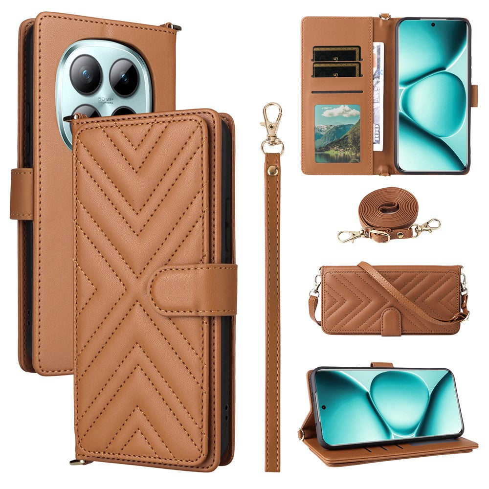 For Xiaomi Redmi Note 15 Pro 5G (Global) Case with Shoulder / Wrist Strap Leather Phone Cover Stand Wallet - Brown