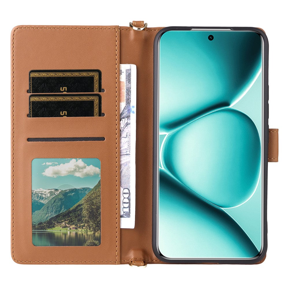 For Xiaomi Redmi Note 15 Pro 5G (Global) Case with Shoulder / Wrist Strap Leather Phone Cover Stand Wallet - Brown