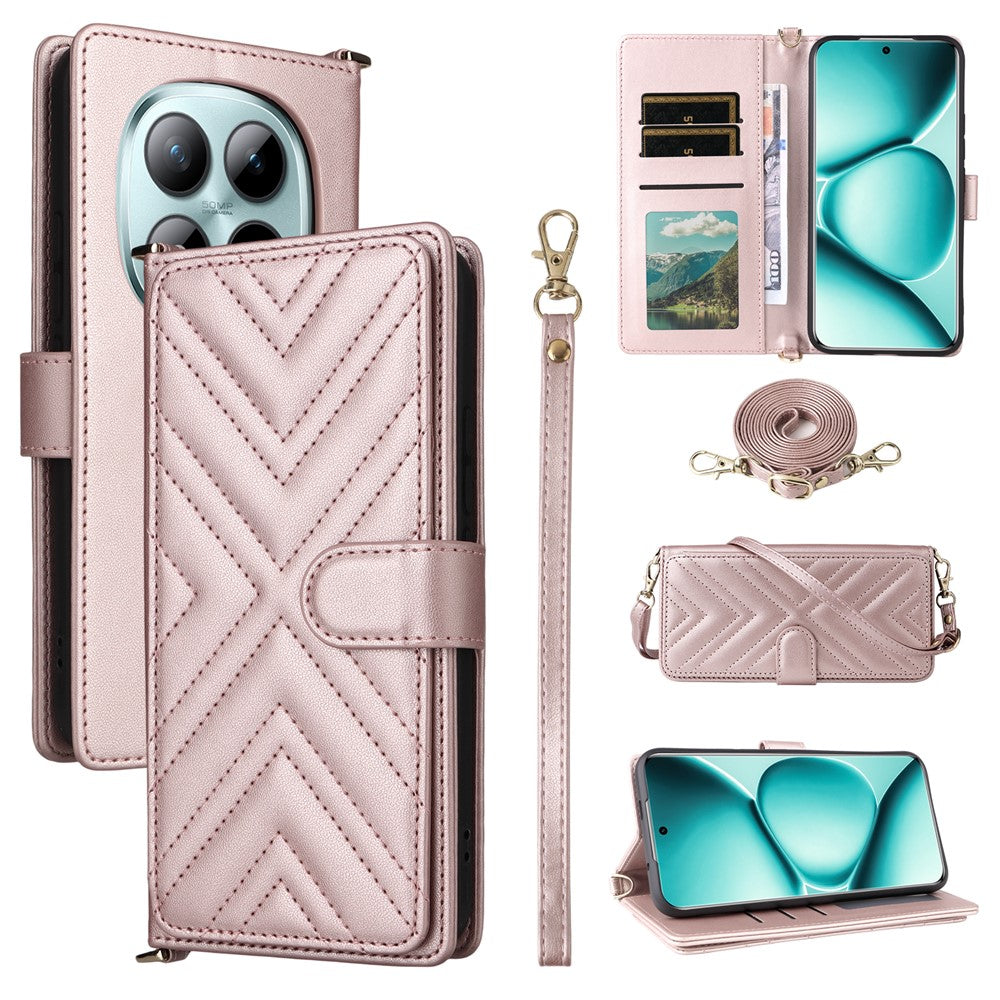 For Xiaomi Poco M8 Pro 5G / Redmi Note 15 Pro+ 5G (Global) Case with Shoulder / Wrist Strap Leather Phone Cover Stand Wallet - Pink