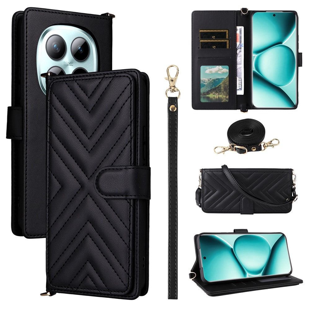 For Xiaomi Poco M8 Pro 5G / Redmi Note 15 Pro+ 5G (Global) Case with Shoulder / Wrist Strap Leather Phone Cover Stand Wallet - Black