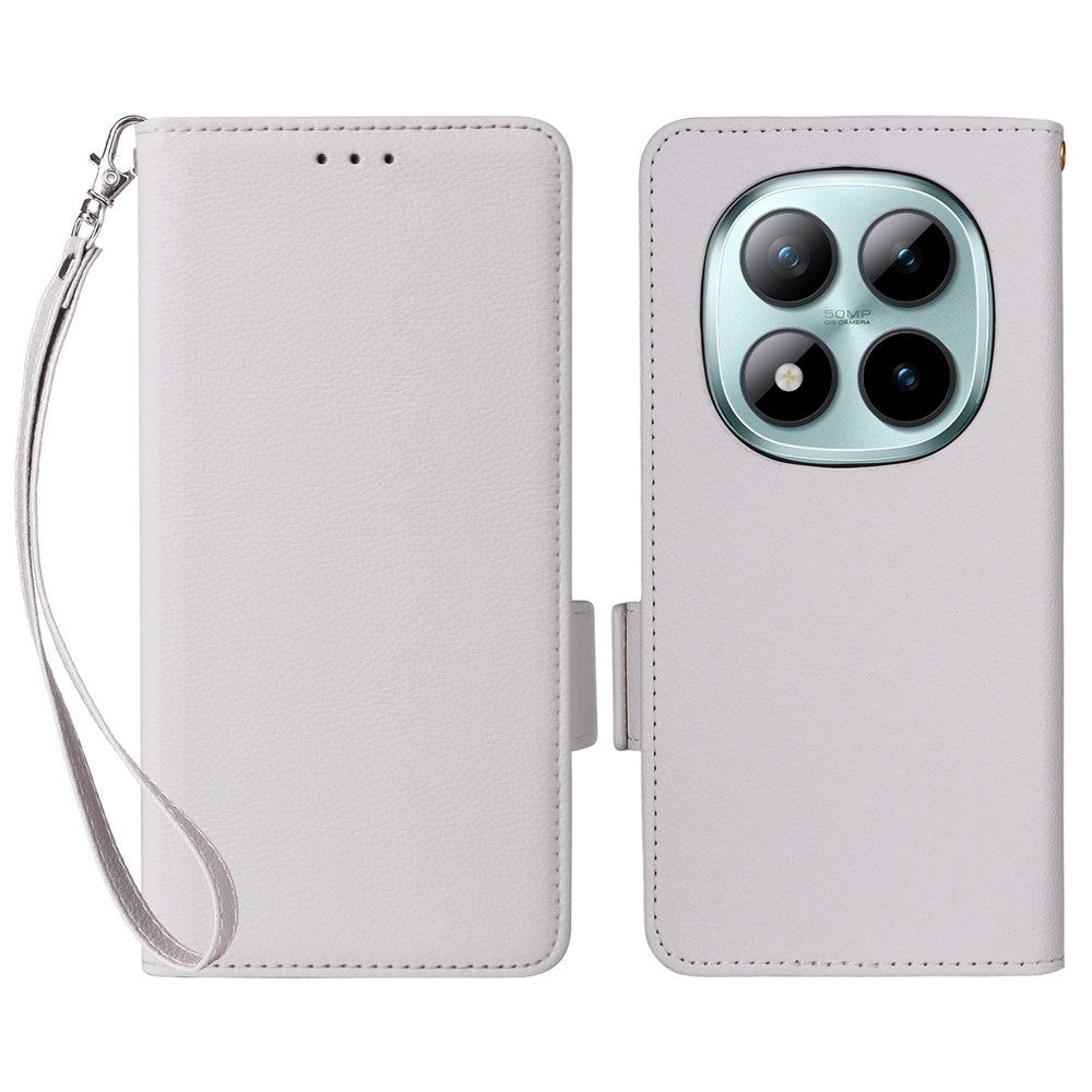 For Xiaomi Redmi Note 15 Pro 5G (Global) Case Litchi Texture Wallet Leather Phone Cover with Wrist Strap - White