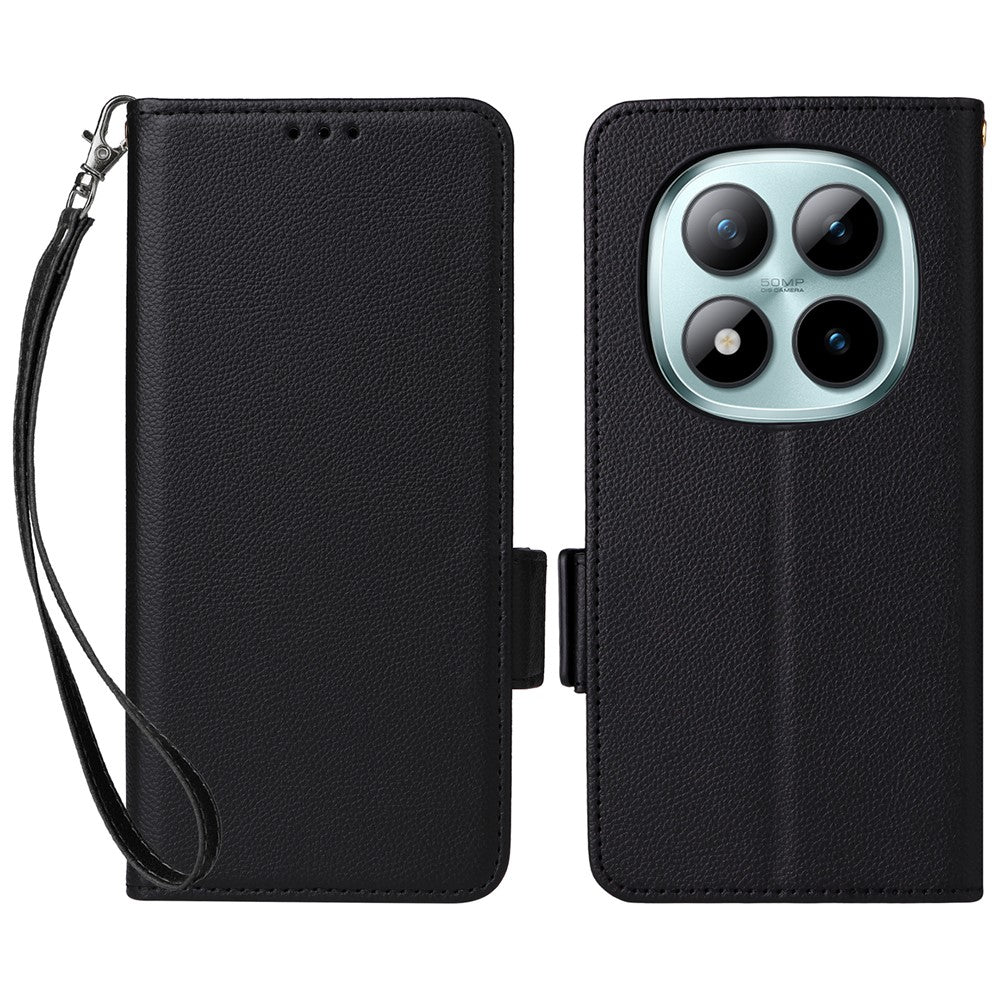 For Xiaomi Redmi Note 15 Pro 5G (Global) Case Litchi Texture Wallet Leather Phone Cover with Wrist Strap - Black