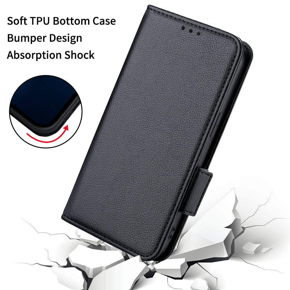 For Xiaomi Redmi Note 15 Pro 5G (Global) Case Litchi Texture Wallet Leather Phone Cover with Wrist Strap - Black