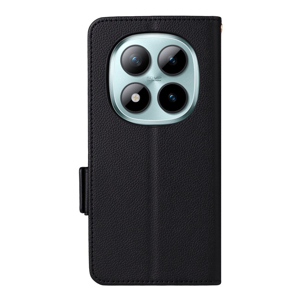 For Xiaomi Redmi Note 15 Pro 5G (Global) Case Litchi Texture Wallet Leather Phone Cover with Wrist Strap - Black