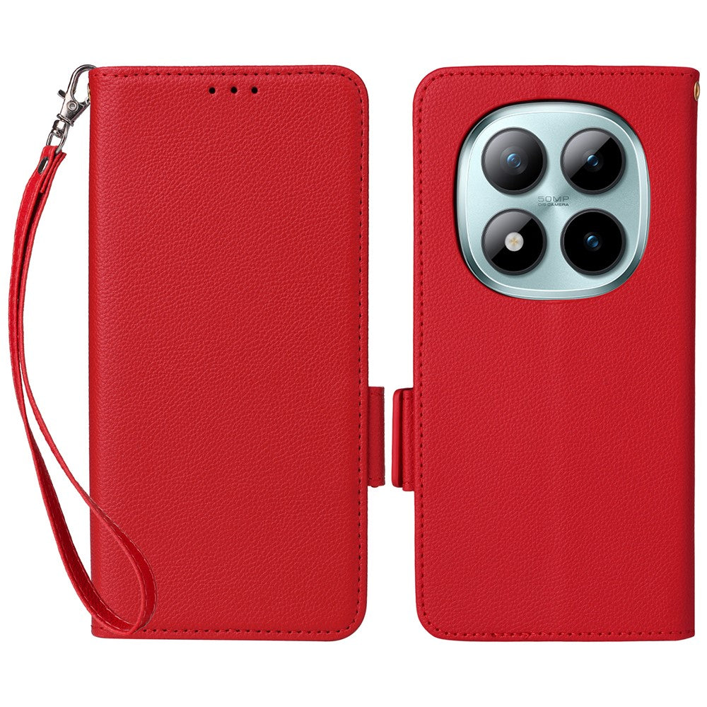 For Xiaomi Redmi Note 15 Pro 5G (Global) Case Litchi Texture Wallet Leather Phone Cover with Wrist Strap - Red