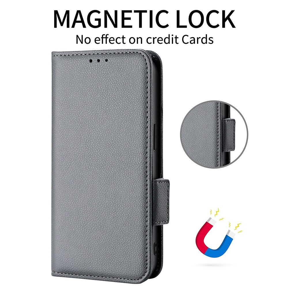 For Xiaomi Redmi Note 15 Pro 5G (Global) Case Litchi Texture Wallet Leather Phone Cover with Wrist Strap - Grey