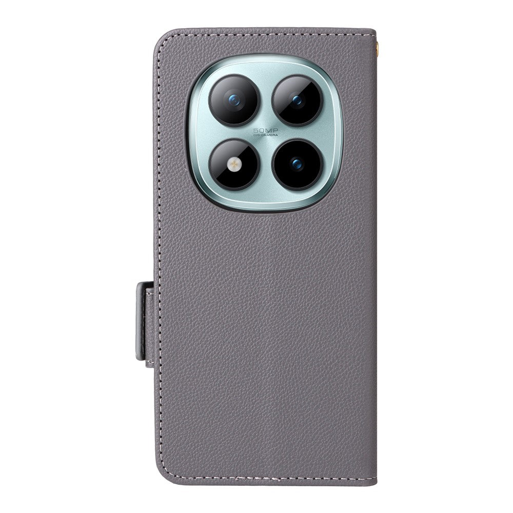 For Xiaomi Redmi Note 15 Pro 5G (Global) Case Litchi Texture Wallet Leather Phone Cover with Wrist Strap - Grey