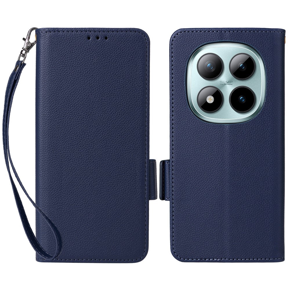 For Xiaomi Redmi Note 15 Pro 5G (Global) Case Litchi Texture Wallet Leather Phone Cover with Wrist Strap - Dark Blue