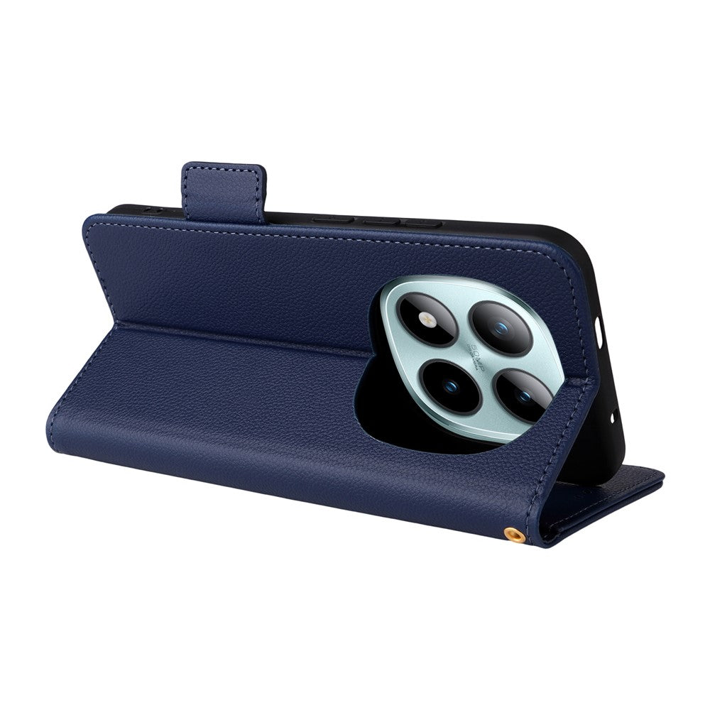 For Xiaomi Redmi Note 15 Pro 5G (Global) Case Litchi Texture Wallet Leather Phone Cover with Wrist Strap - Dark Blue