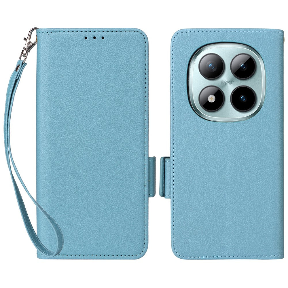 For Xiaomi Redmi Note 15 Pro 5G (Global) Case Litchi Texture Wallet Leather Phone Cover with Wrist Strap - Baby Blue