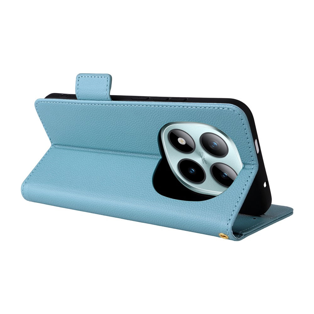 For Xiaomi Redmi Note 15 Pro 5G (Global) Case Litchi Texture Wallet Leather Phone Cover with Wrist Strap - Baby Blue