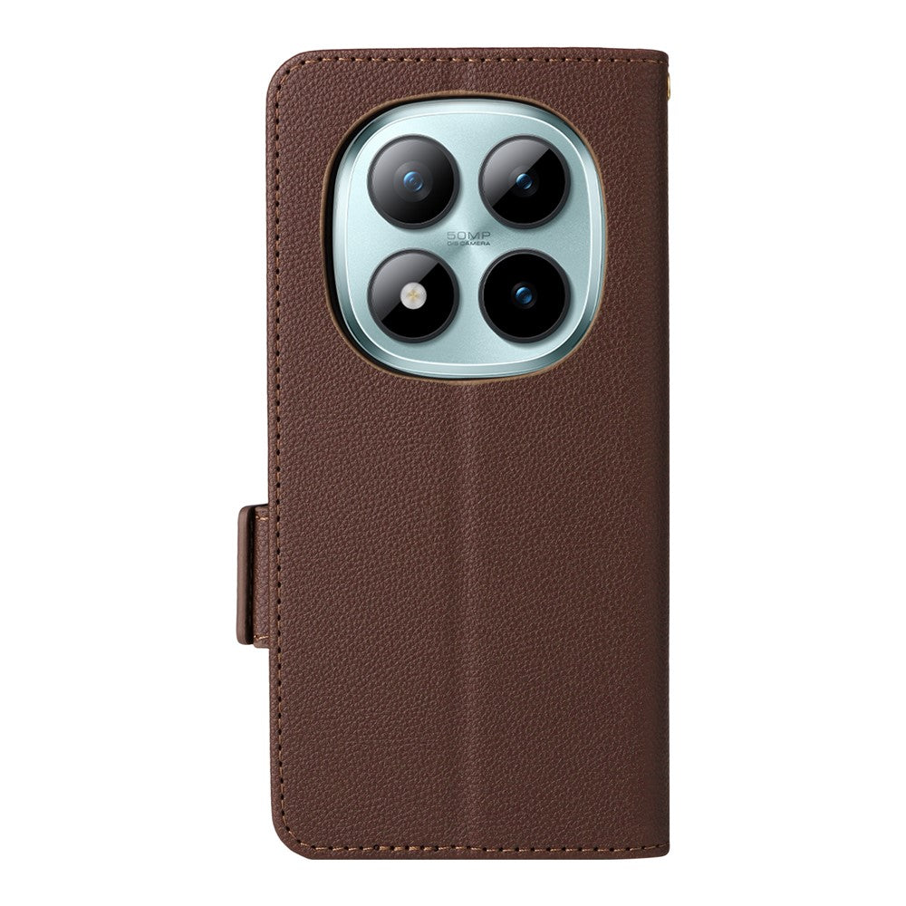 For Xiaomi Redmi Note 15 Pro 5G (Global) Case Litchi Texture Wallet Leather Phone Cover with Wrist Strap - Brown