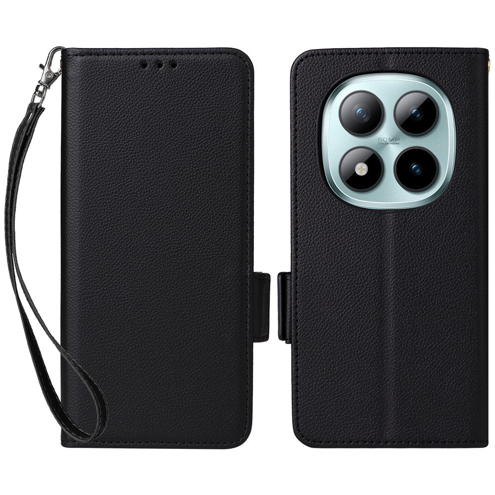 For Xiaomi Poco M8 Pro 5G / Redmi Note 15 Pro+ 5G (Global) Case Litchi Texture Wallet Leather Phone Cover with Wrist Strap - Black