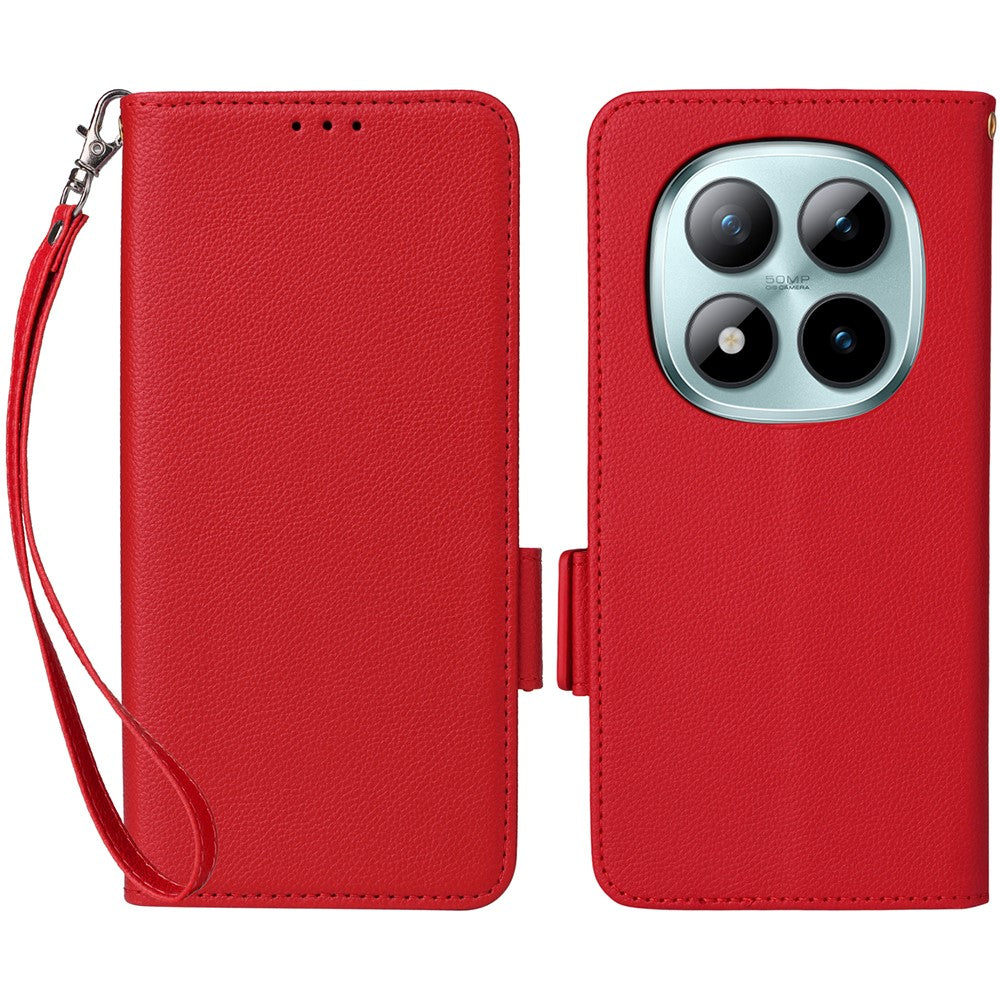 For Xiaomi Poco M8 Pro 5G / Redmi Note 15 Pro+ 5G (Global) Case Litchi Texture Wallet Leather Phone Cover with Wrist Strap - Red
