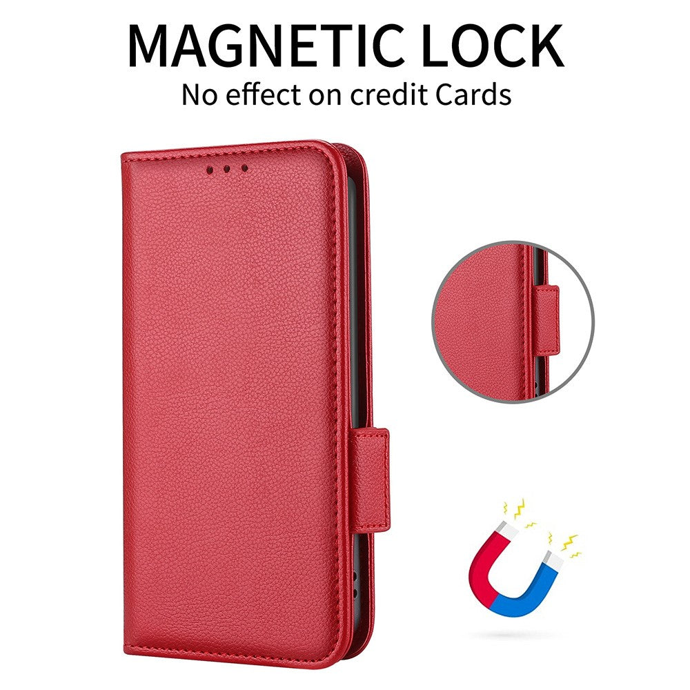 For Xiaomi Poco M8 Pro 5G / Redmi Note 15 Pro+ 5G (Global) Case Litchi Texture Wallet Leather Phone Cover with Wrist Strap - Red